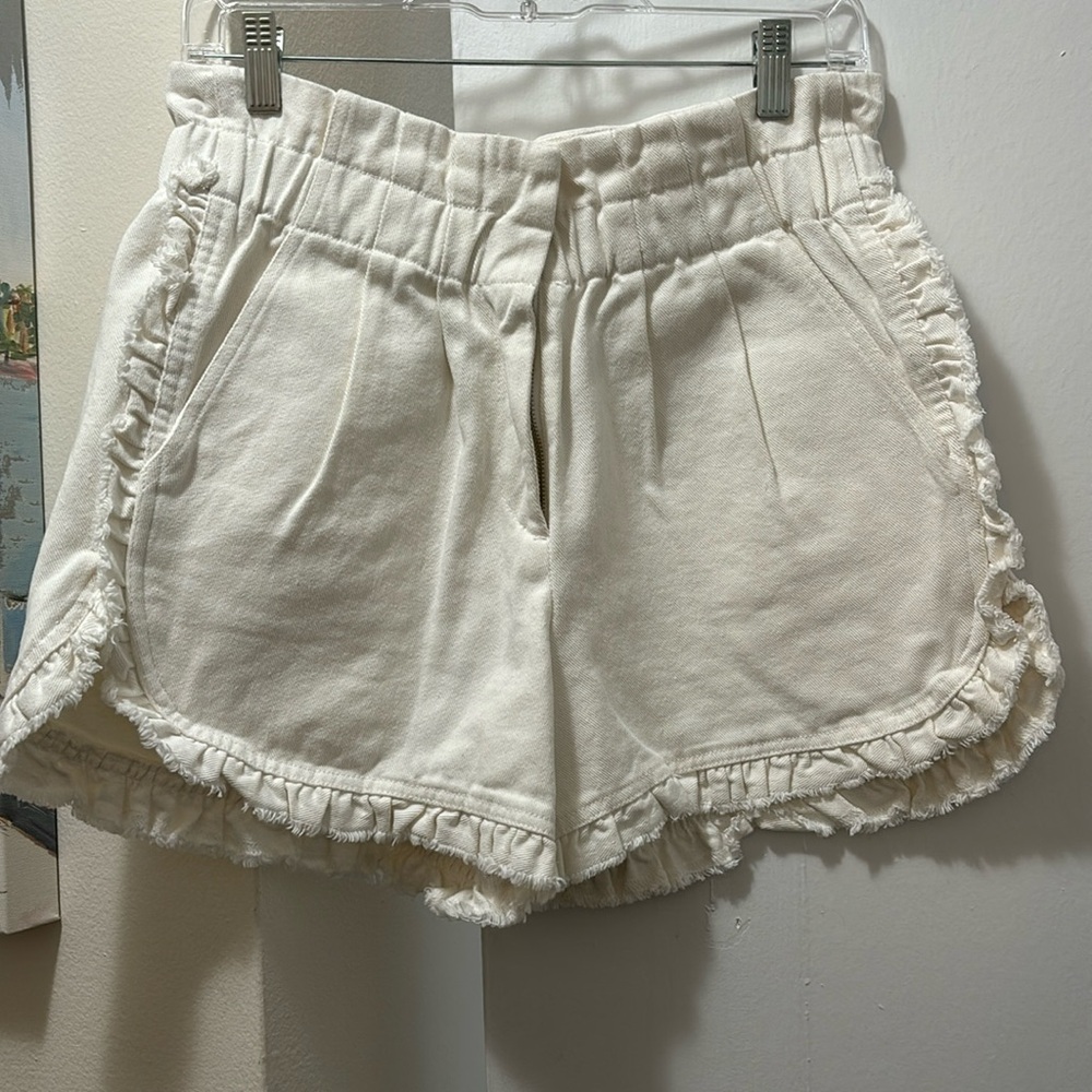 Sea Neon Acid Denim Ruffle Shorts (White)
